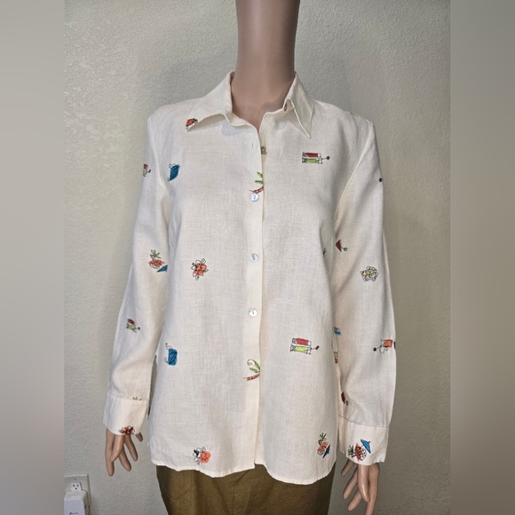 Women's RICHARD MALCOLM White 100% Irish Linen Shirt Size Small - Picture 6 of 12